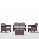 thumbnail of Salotto da Giardino Venezia Rattan 1 divano 2 poltrone 1 tavolino, Marrone con cuscini Beige