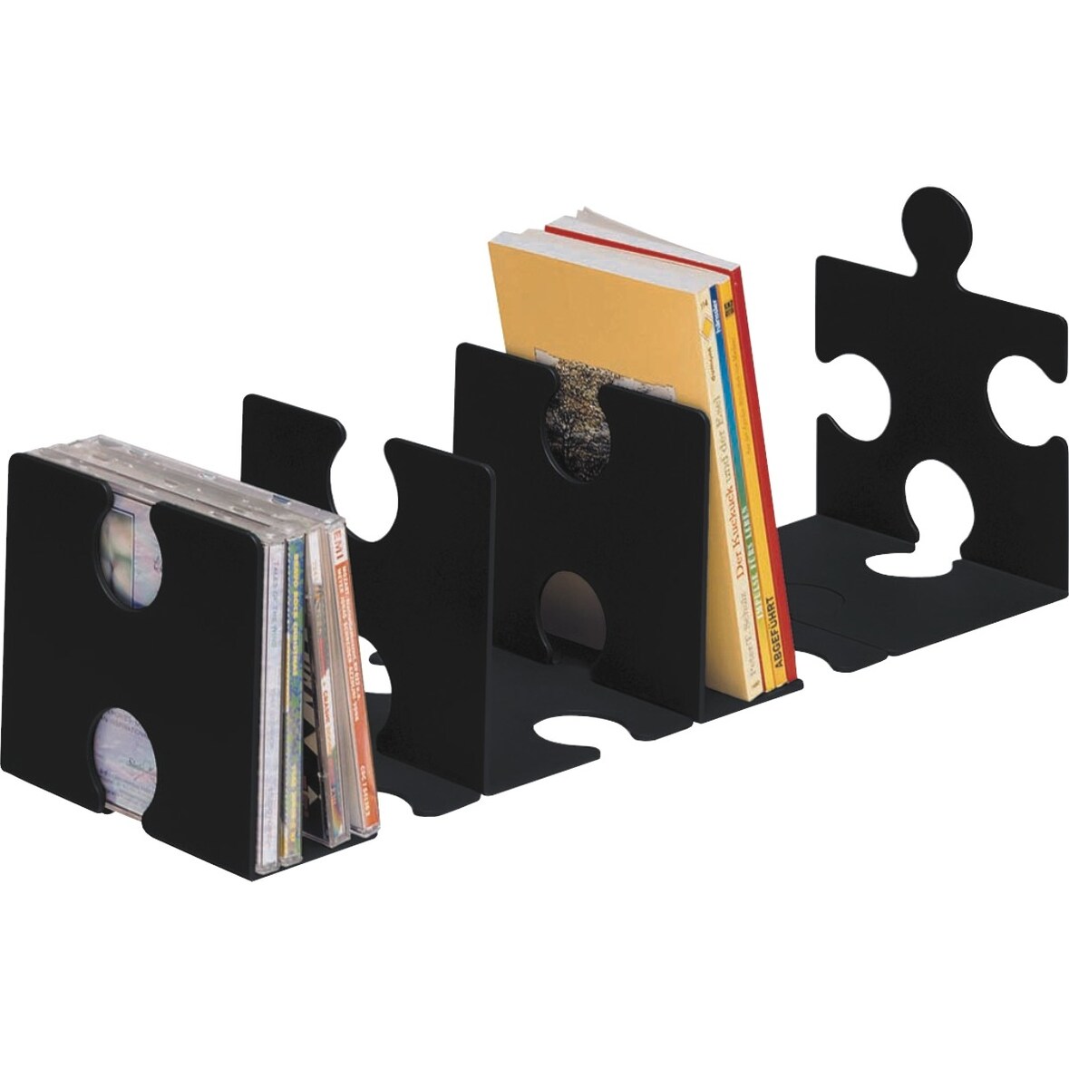 CD/Buchstütze Puzzle im 2er-Pack schwarz Packung mit 5 Stück