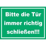 thumbnail of Schild Bitte die Tür immer richtig grün-weiss A3 (297x420mm)