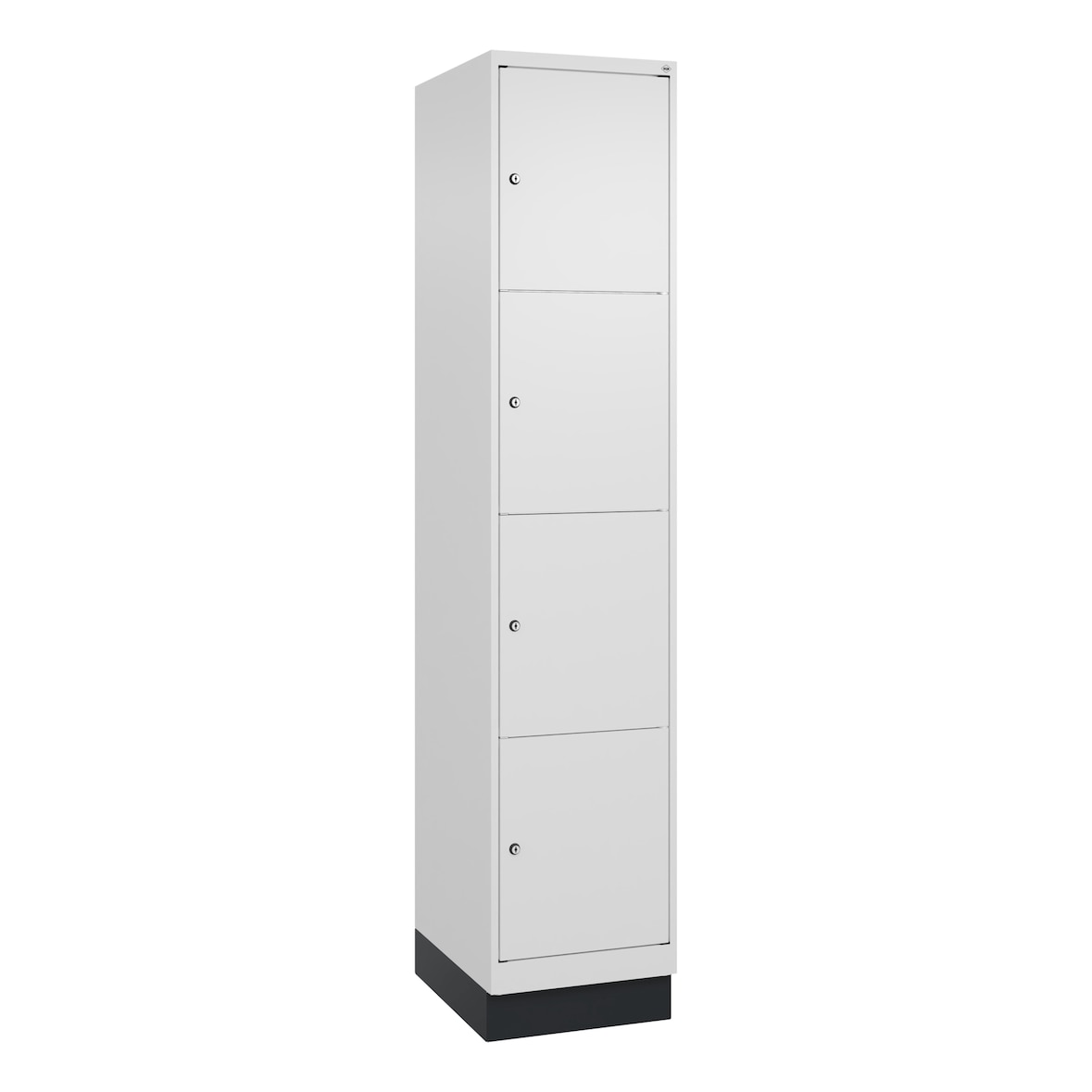 C+P Schließfachschränke Classic PLUS, Sockel, 4 Abteile, HxBxT 195x40x50cm, Zylinderschloss, Verkehrsweiß von PROREGAL
