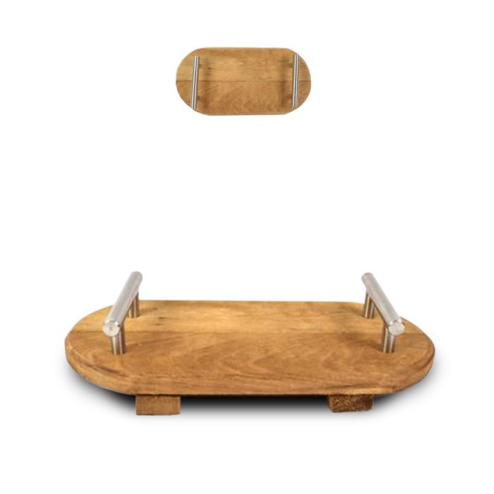 Vassoio ovale in legno con manici in metallo per linea cortesia (dimensione piano 45*22 cm)