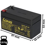 thumbnail of 2x Bleiakku 12V 1,2Ah kompatibel Krankenhausbett AGM VdS