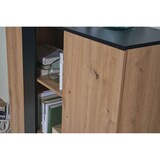 thumbnail of Highboard 110x125x40 cm MDF Sideboard in Eiche-Dekor / Schwarz, Kommode mit 2 Türen, Kommodenschrank mit Regal, Flurschrank Modern, Standschrank