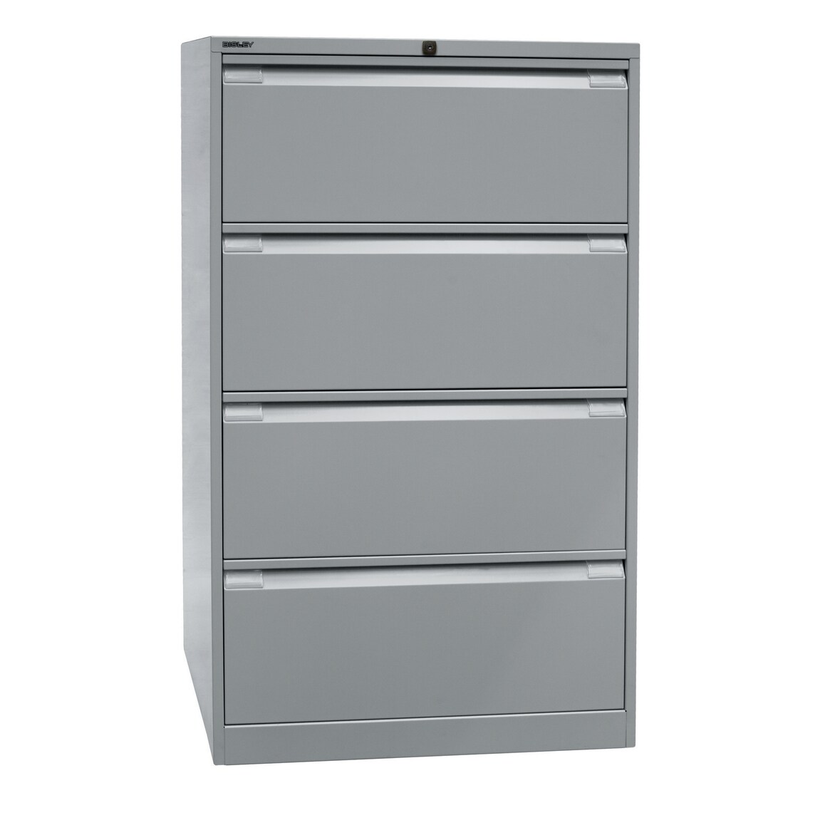 BISLEY Hängeregistraturschrank mit Schloss aus Metall in lichtgrau, 4 Schubladen, doppelbahnig - Hängeregisterschrank abschließbar, Hängeregistratur