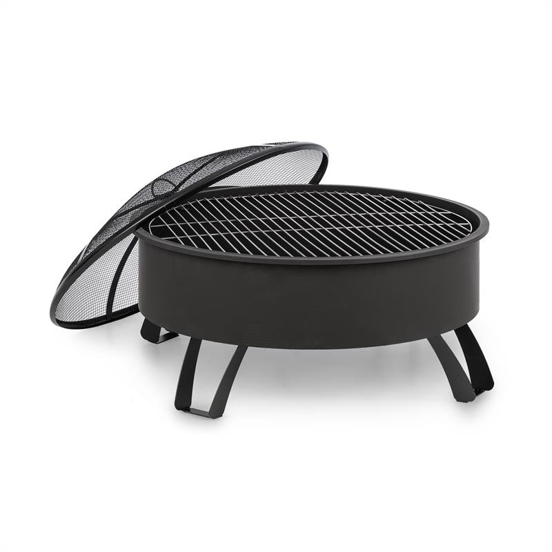 Oreos 2-in-1-Feuerschale Ø75cm Funkenschutz Ø68cm Grill Stahl schwarz Schwarz