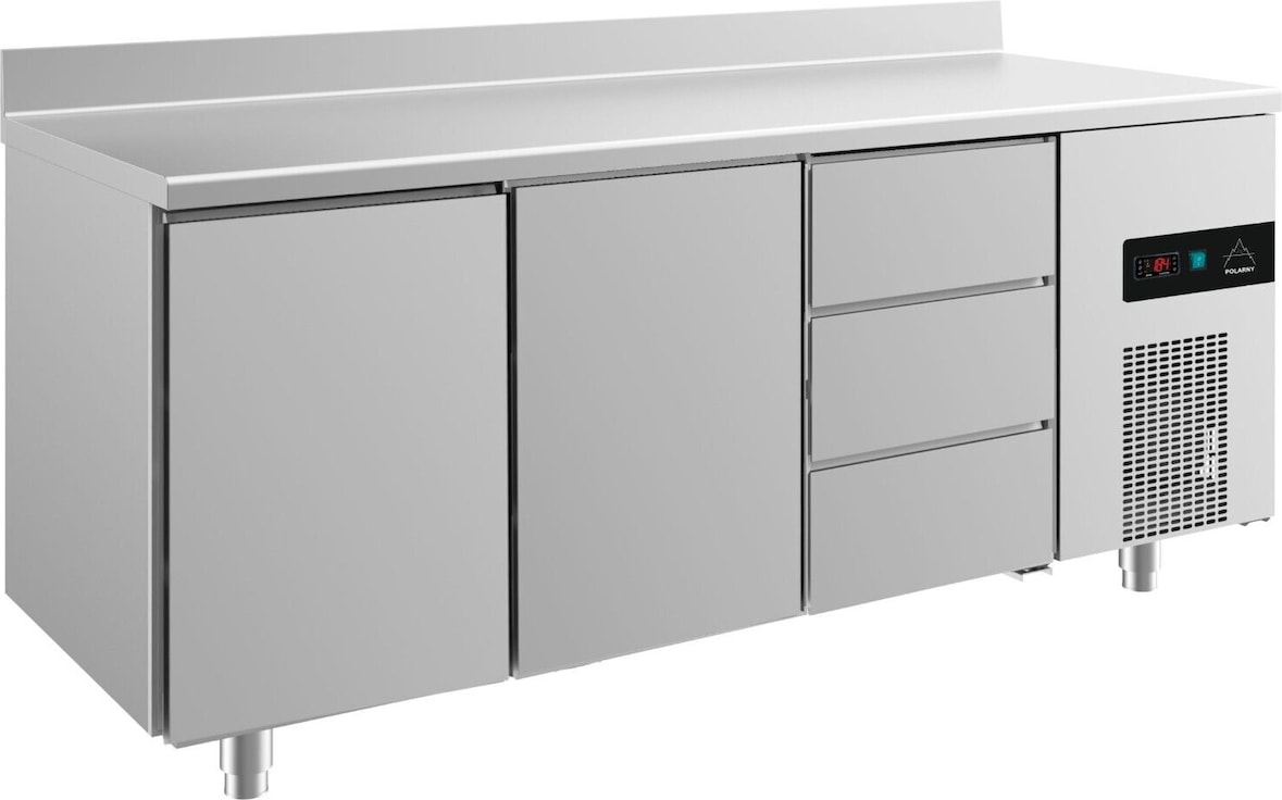 Gastro Kühltisch 2 Türen links 3 Schubladen rechts Umluftkühlung Aufkantung, 1865x700x850mm -2/+8°C  474L