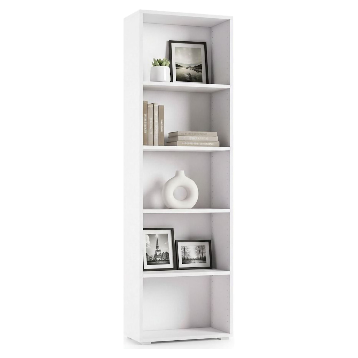 Dmora Bücherregal Girasole, Bibliothek mit 4 verstellbaren Einlegeböden, Bücherregal, Schrankwand mit Regalen, 100% Made in Italy, 60x30h195 cm,
