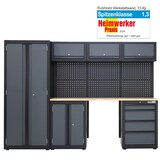 thumbnail of Werkstattwand 13-tlg. modulares Werkstattschranksystem aus Stahl mit Holzarbeitsplatte in Anthrazit