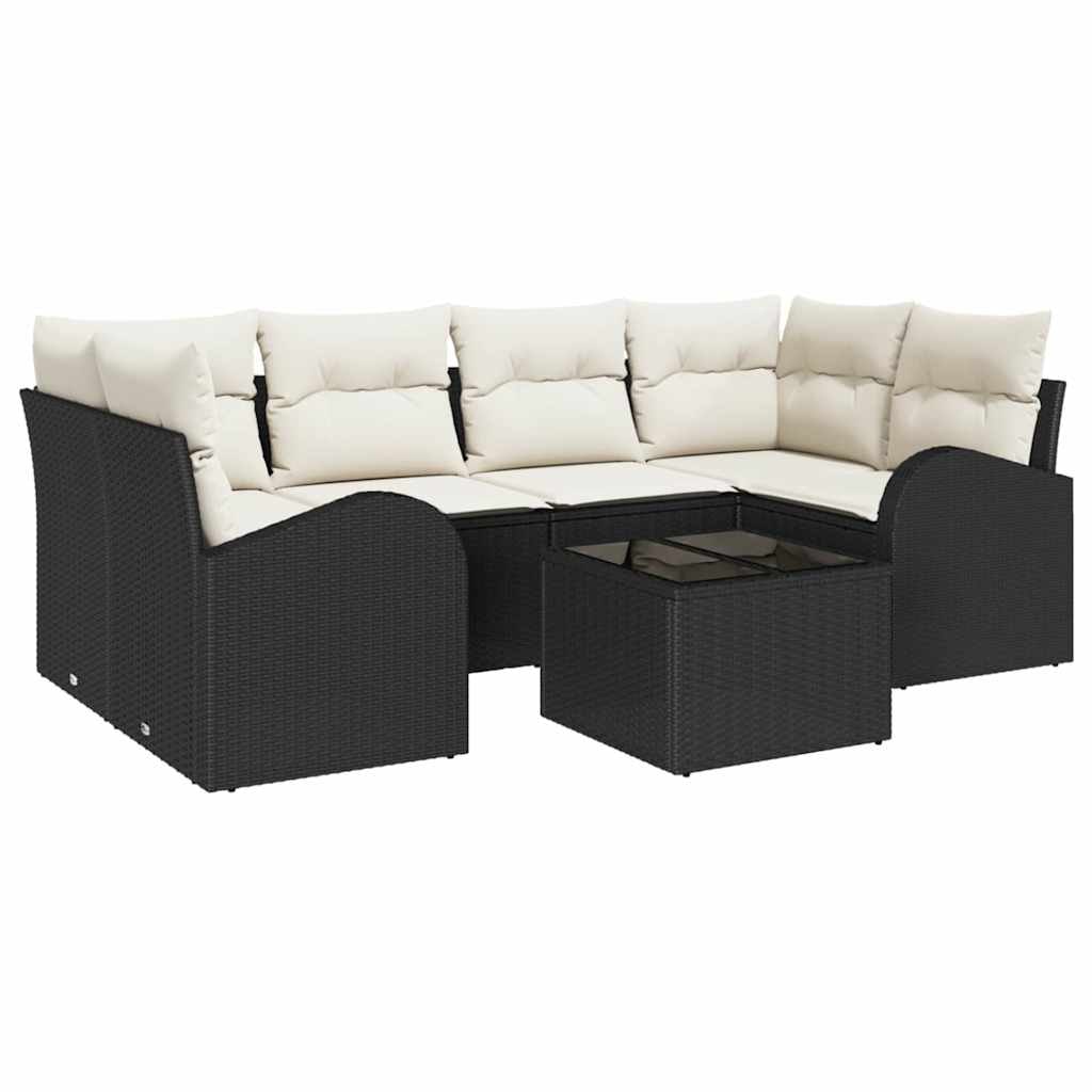 vidaXL Garten-Sofa-Set mit Kissen mit Speicher 7 pcs Schwarz und Creme