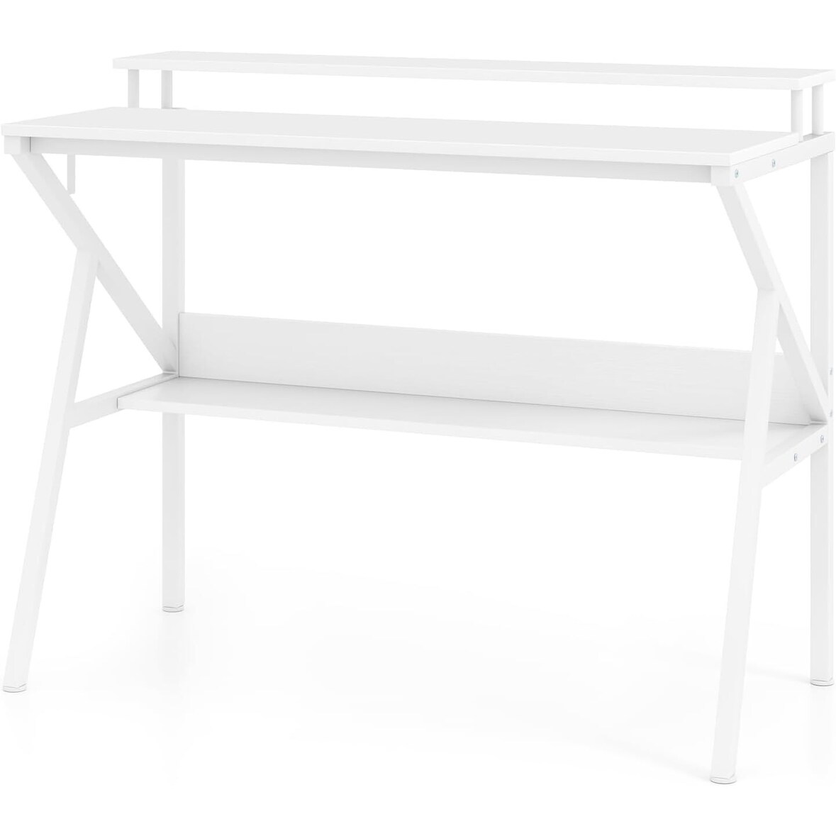 COSTWAY Mesa com Suporte para Monitor, 100 x 50 cm, Pequena Mesa de Computador, Mesa para PC com Prateleira, Gancho e Estrutura de Metal