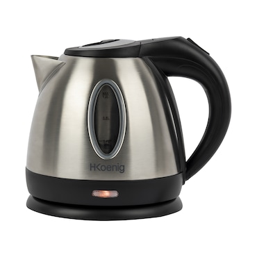 H.Koenig Bollitore elettrico 1,2L Acciaio inox, livello d'acqua graduato, Indicatore luminoso, Base con rotazione a 360°,  1630 W, BO12
