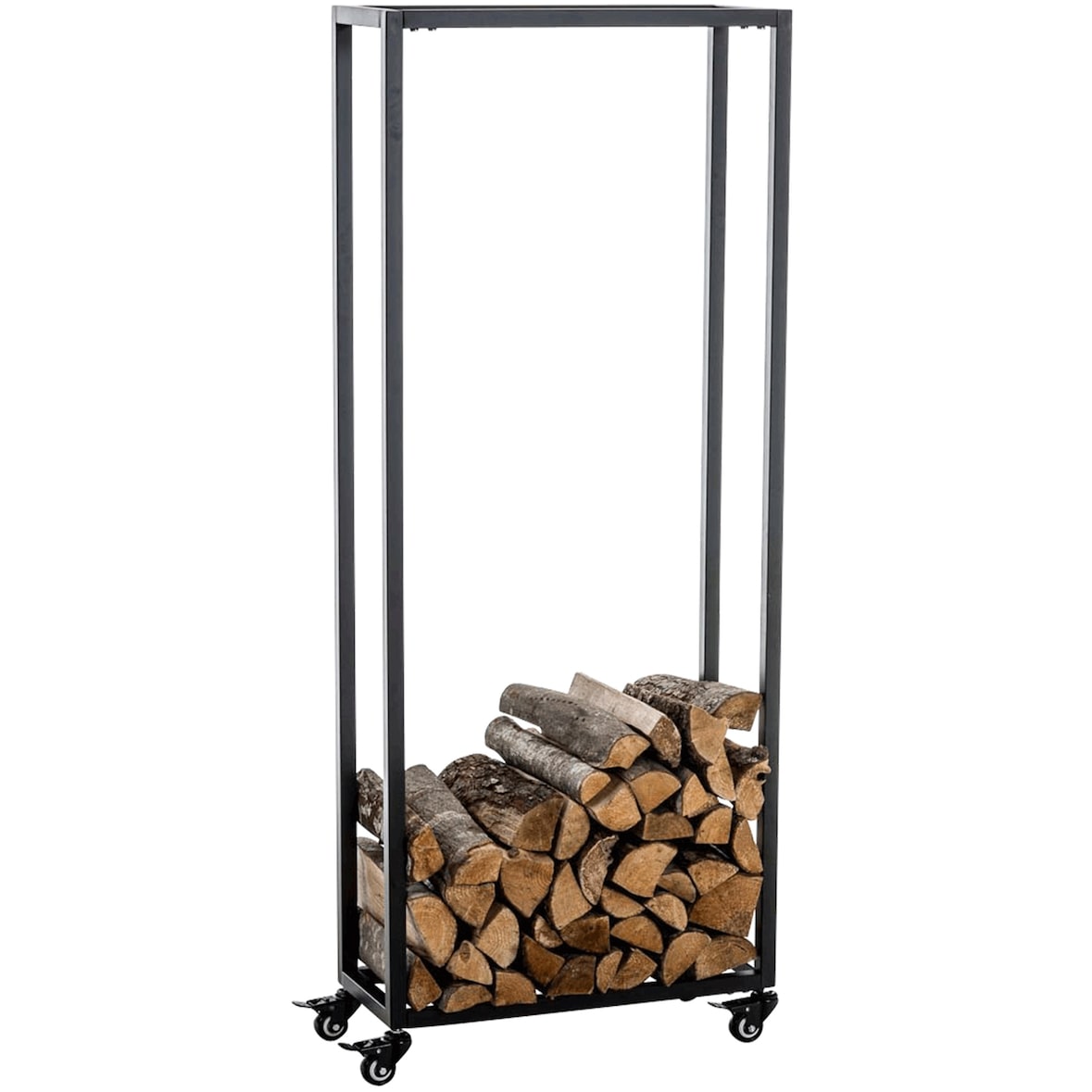 DELUKE® Kaminholzregal innen Metall BETTA mit Rollen, 25x40x150 Brennholzregal innen Kaminholzständer Kaminholzhalter Feuerholzregal