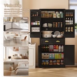 thumbnail of Vorratsschrank 80x40x182 cm Schwarz mit Schublade, 4 Türen, verstellbaren Einlegeböden und Kippschutz, Korpus aus MDF, moderner schlichter Stil