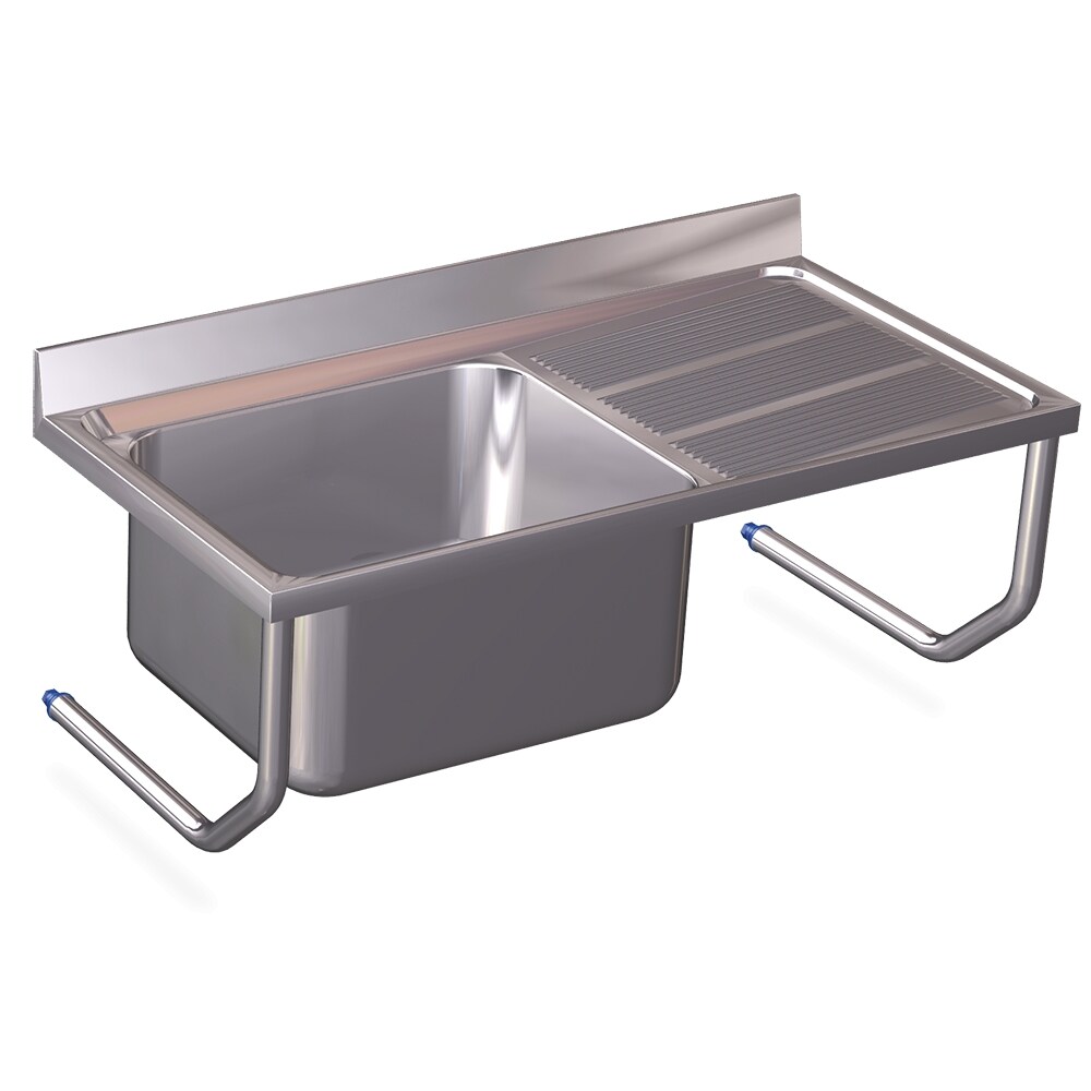 Fregadero colgante con palomillas, cubeta a la izquierda y escurridor