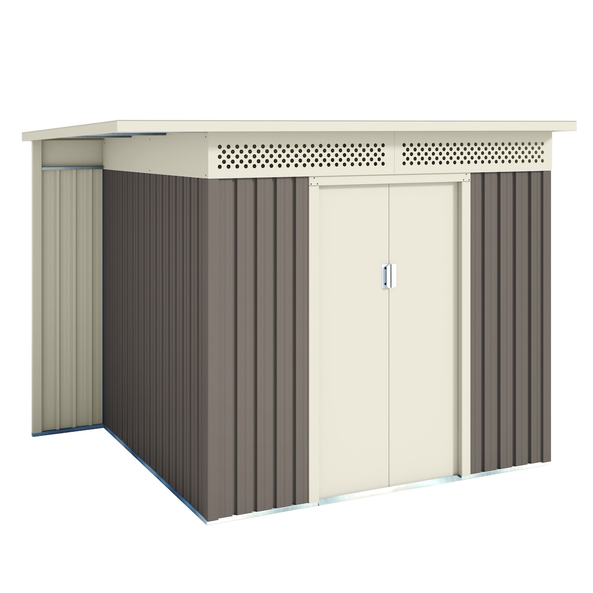 Hoggar - Caseta de Jardín Metálica Coffee 5,30m2 - 257x206x187cm - Respiraderos - Techo Inclinado - Garantía 10 Años - Cobertizo Metal Resistente