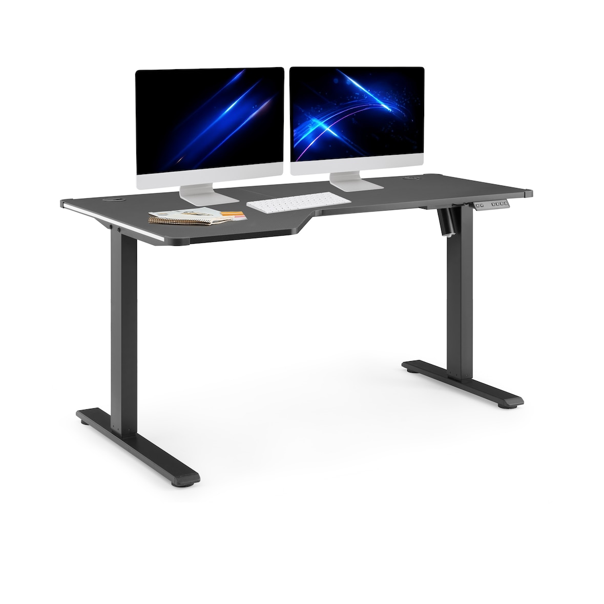 Schreibtisch Worktime Game 140 x 100 LED elektrisch höhenverstellbar schwarz hjh OFFICE