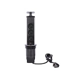 thumbnail of Bloque de potencia múltiple grabable, 3 enchufes con tierra francesa (tipo E), diámetro de 71 mm, uso interior, negro/gris