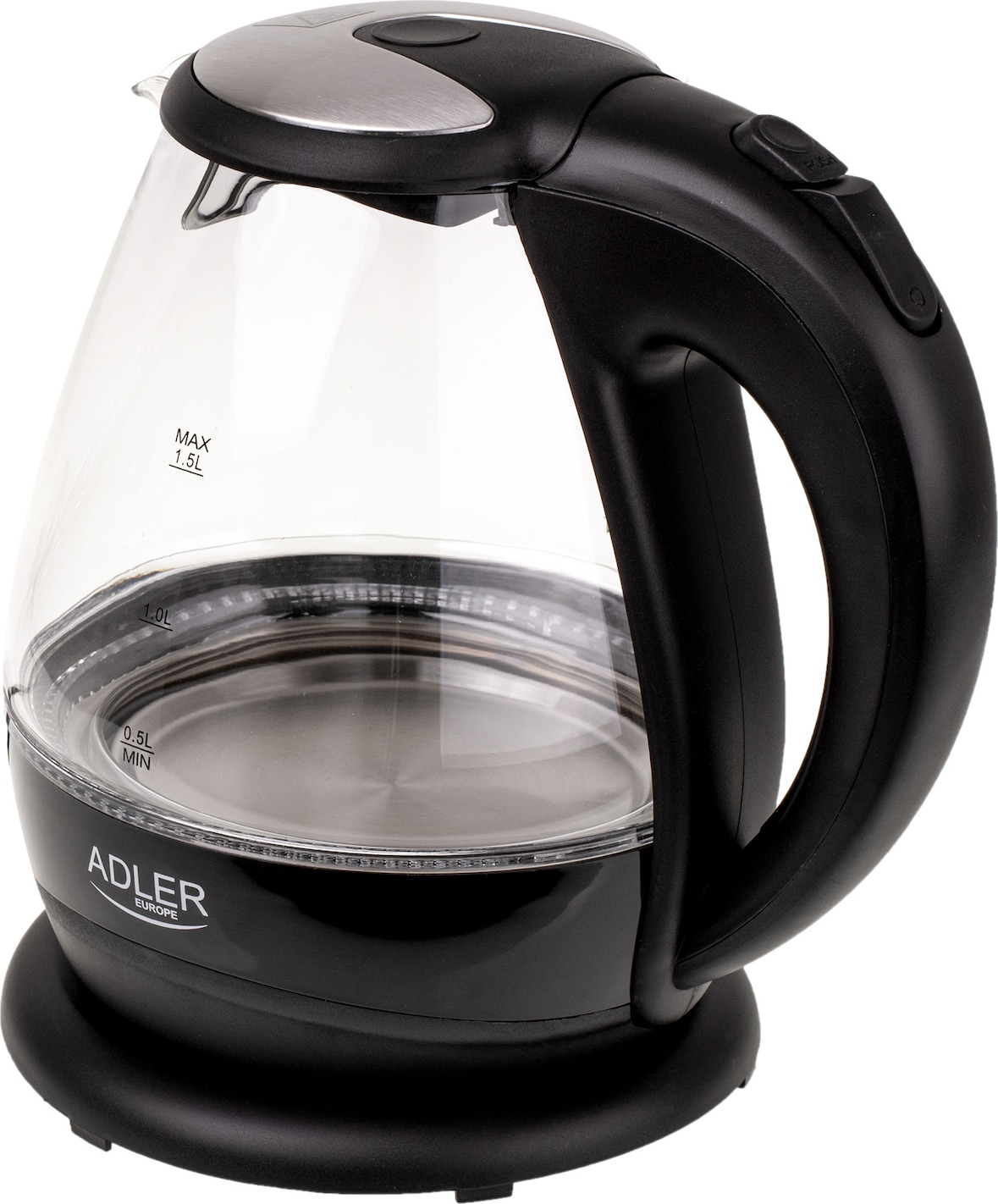 Adler AD 1224 Hervidor Agua Eléctrico 1,5 Litros Jarra Cristal Inalámbrica Retroiluminada, Apagado Automático, Negro, 2200W
