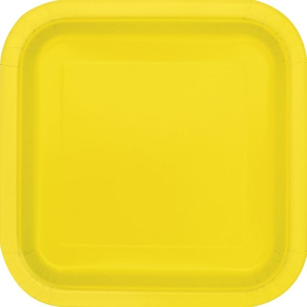 14 eckige Teller neon gelb