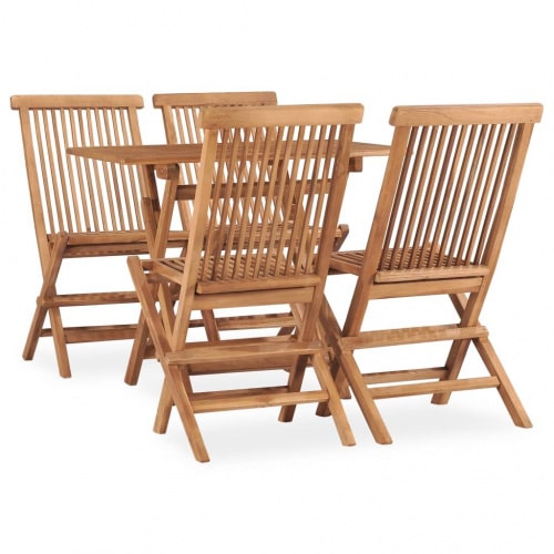 vidaXL Inklapbare massief houten tuinset teak : Uitvoering - met armleuning, Vorm - Rechthoekig, Afmeting - 90 x 60 x 75 cm, Onderdeel - 5 st.