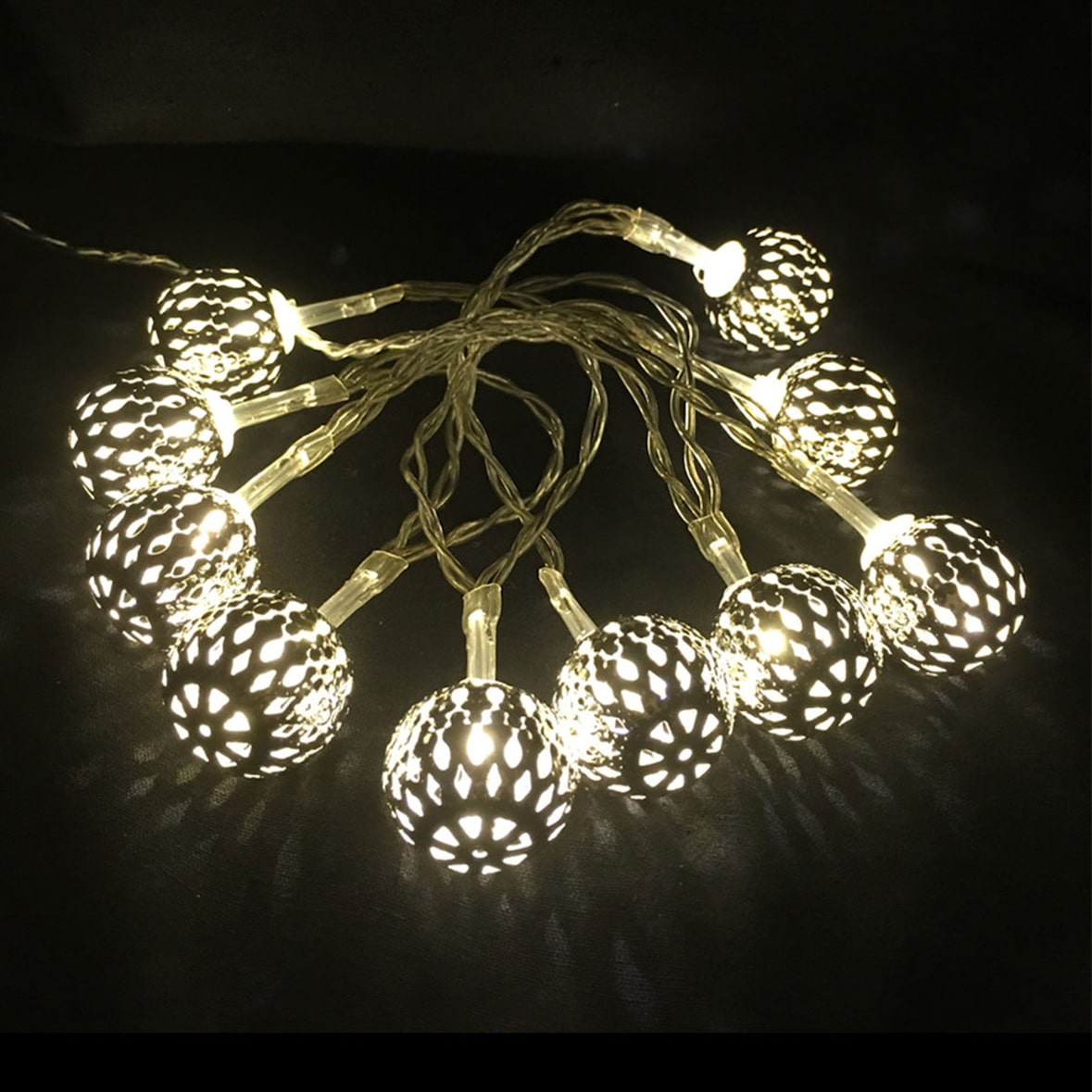 LEX LED Batterie-Lichterkette Silber-Ball 10er  ca. 1,2m warmweiss