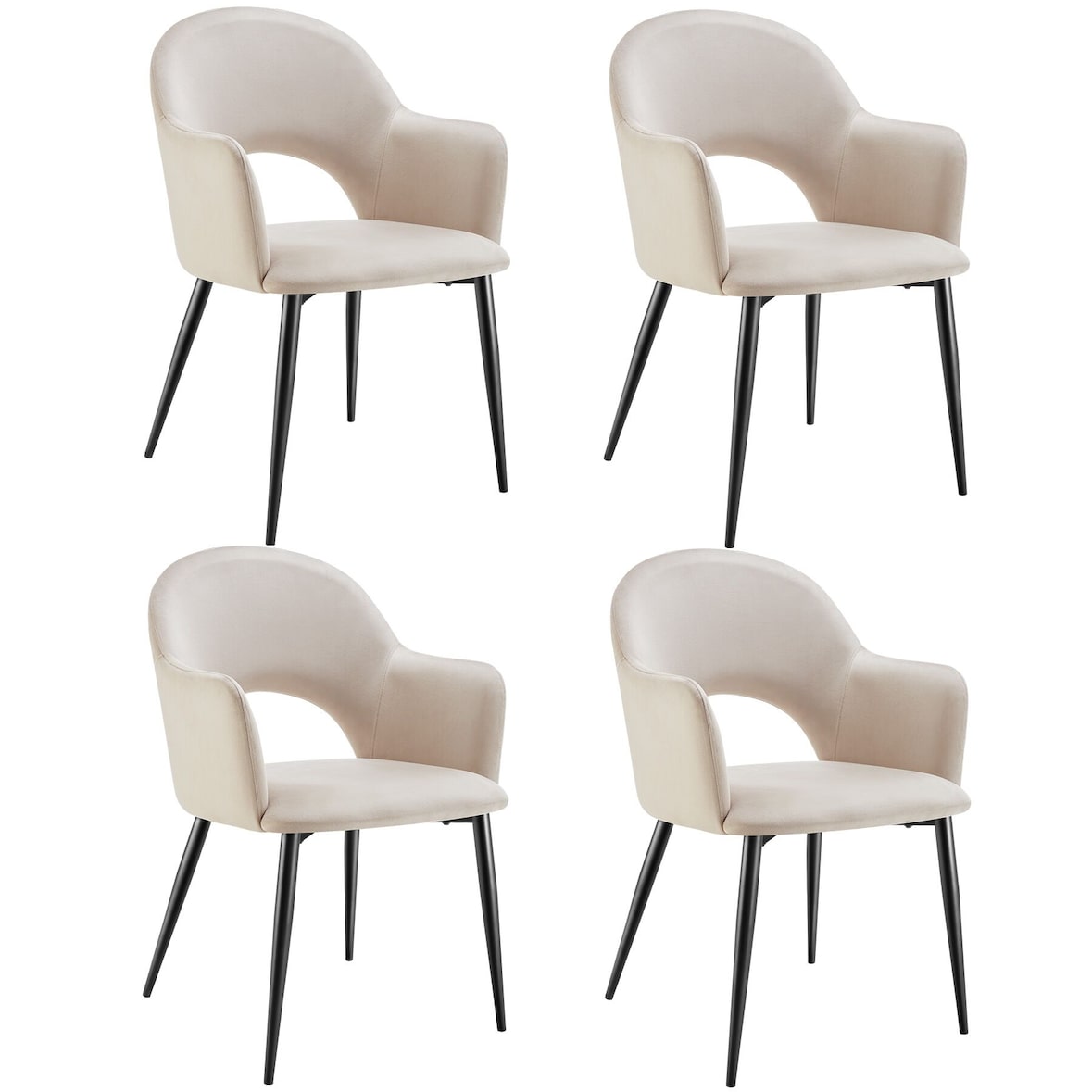 tectake Silla de comedor Sachel, con aspecto aterciopelado, acolchado, 120 kg - Juego de 4 crema