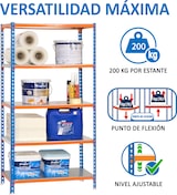 thumbnail of SimonRack Estantería Metálica, 2000x1100x400 mm, 5 Alturas, Bandeja Metal, 200 kg de Punto Flexión, Azul/Naranja/Galva - Simonclick