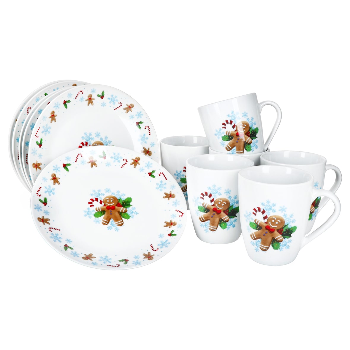 Candyman 12tlg Frühstücksset Porzellan 6 Pers. Teller Becher Weihnachten blau