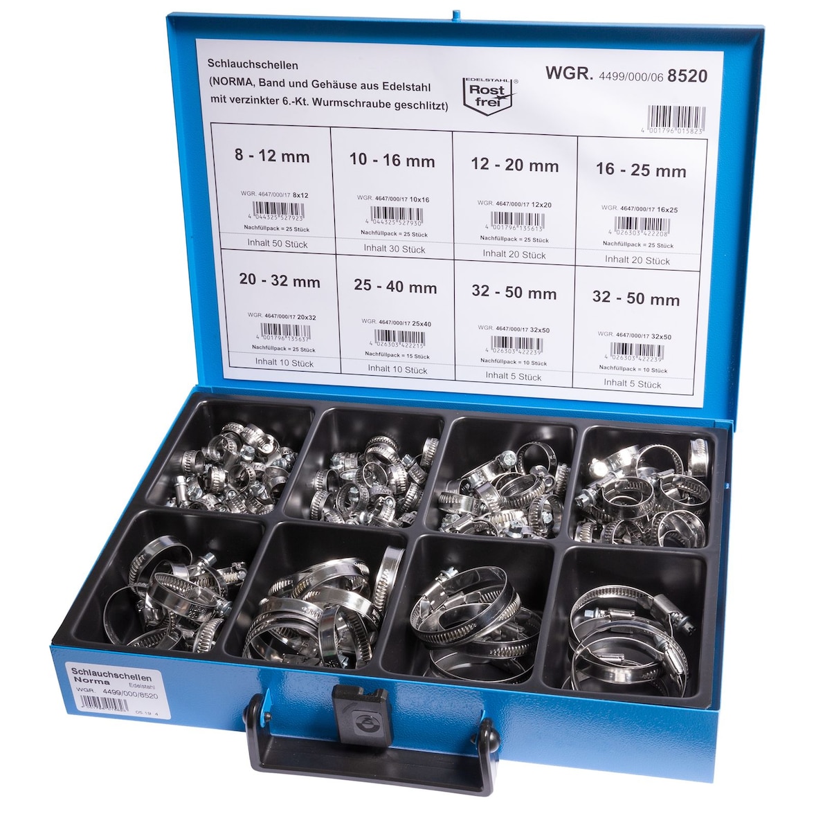 Sortiment NORMA Schlauch-Schellen Band und Gehäuse Edelsahl 150-teilig