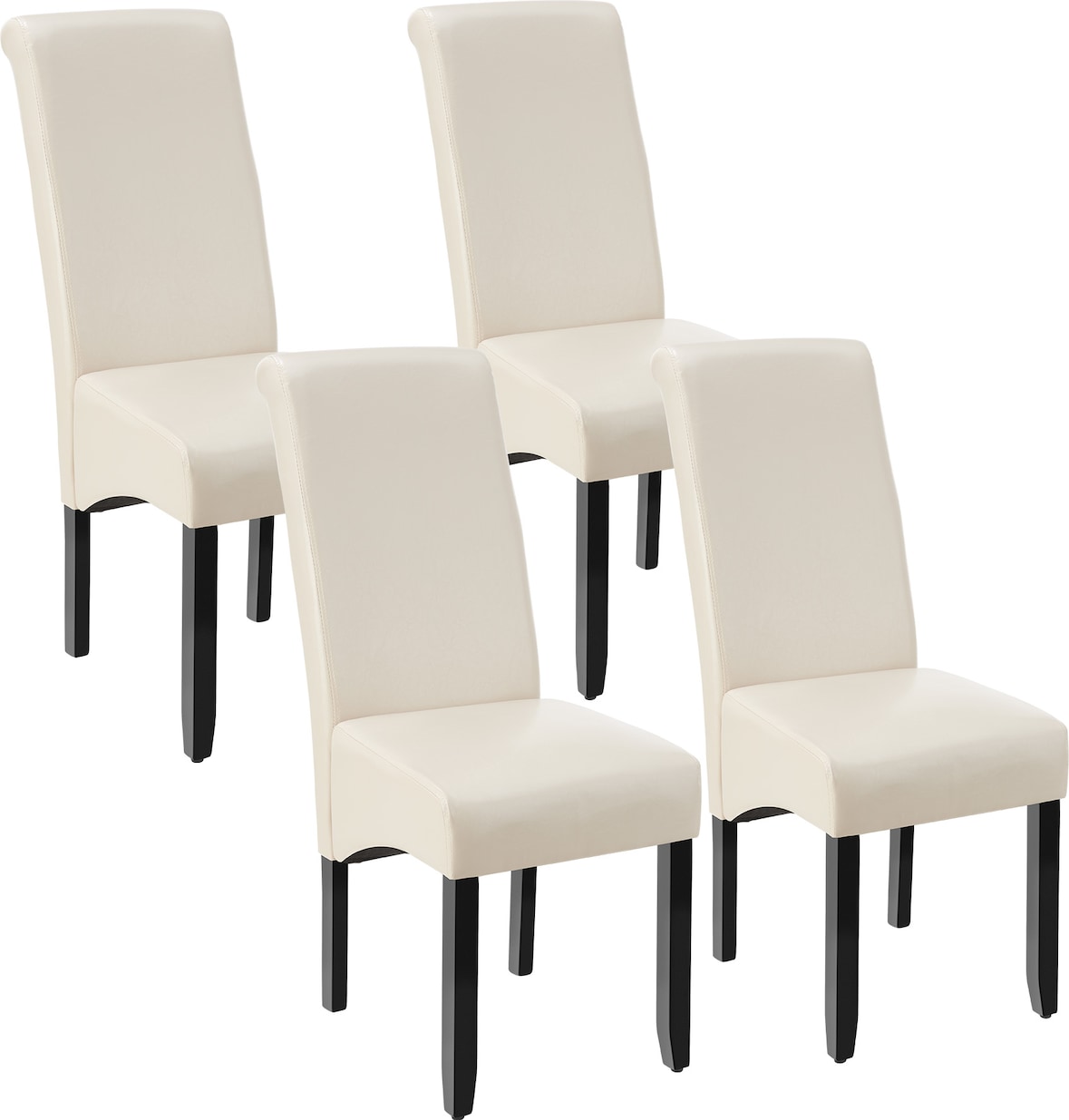 tectake Silla de comedor ergonómica - Juego de 4 crema