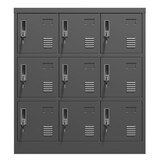 thumbnail of Metallschrank Spind 9 Türen 100x90x40 cm Schwarz mit Schlössern und Kartenfächern, belüftet, pulverbeschichteter Stahl für Büro und Umkleide