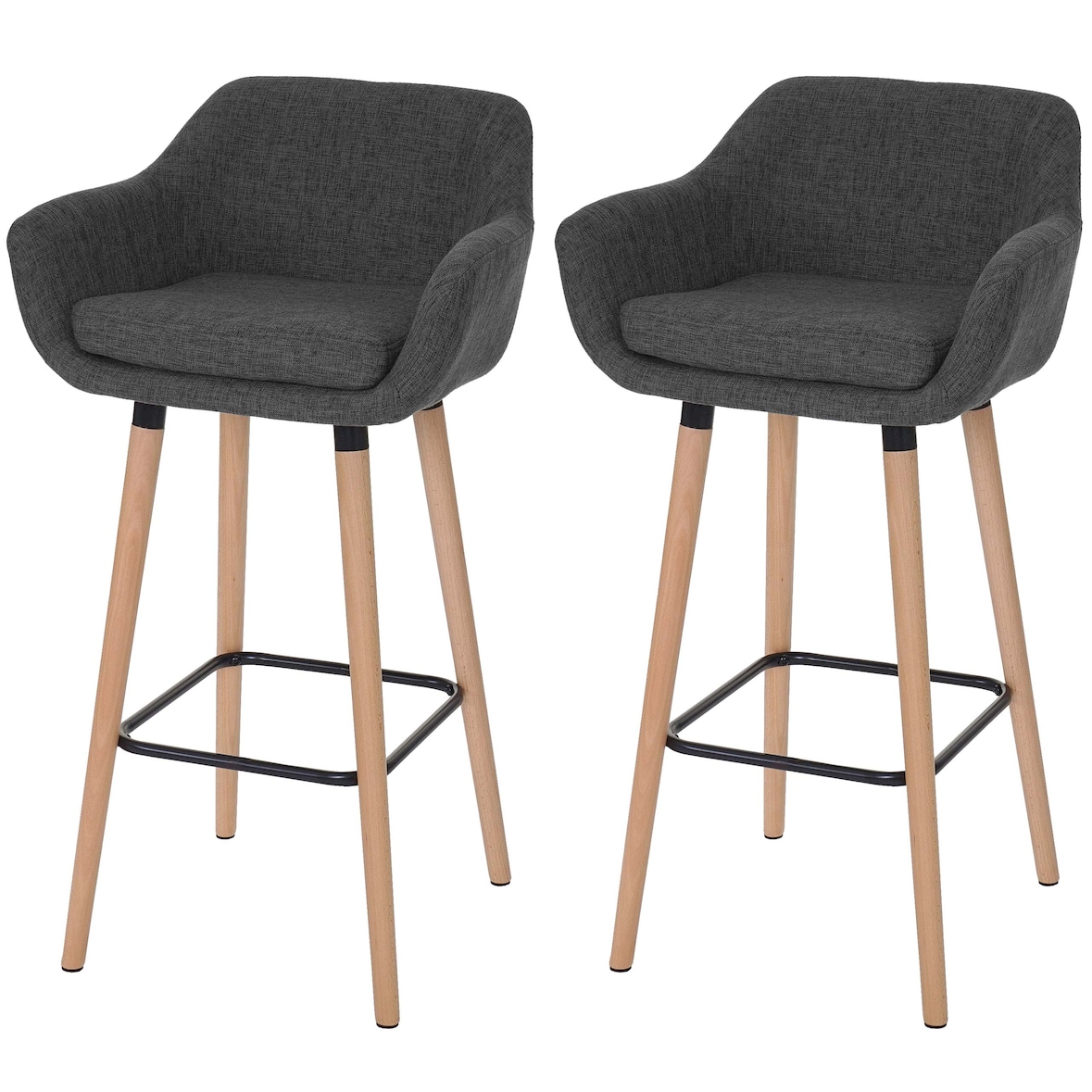 Décoshop26 - Set van 2 barkrukken counterkrukken met voetensteunen in donkergrijze stof 04_0000168