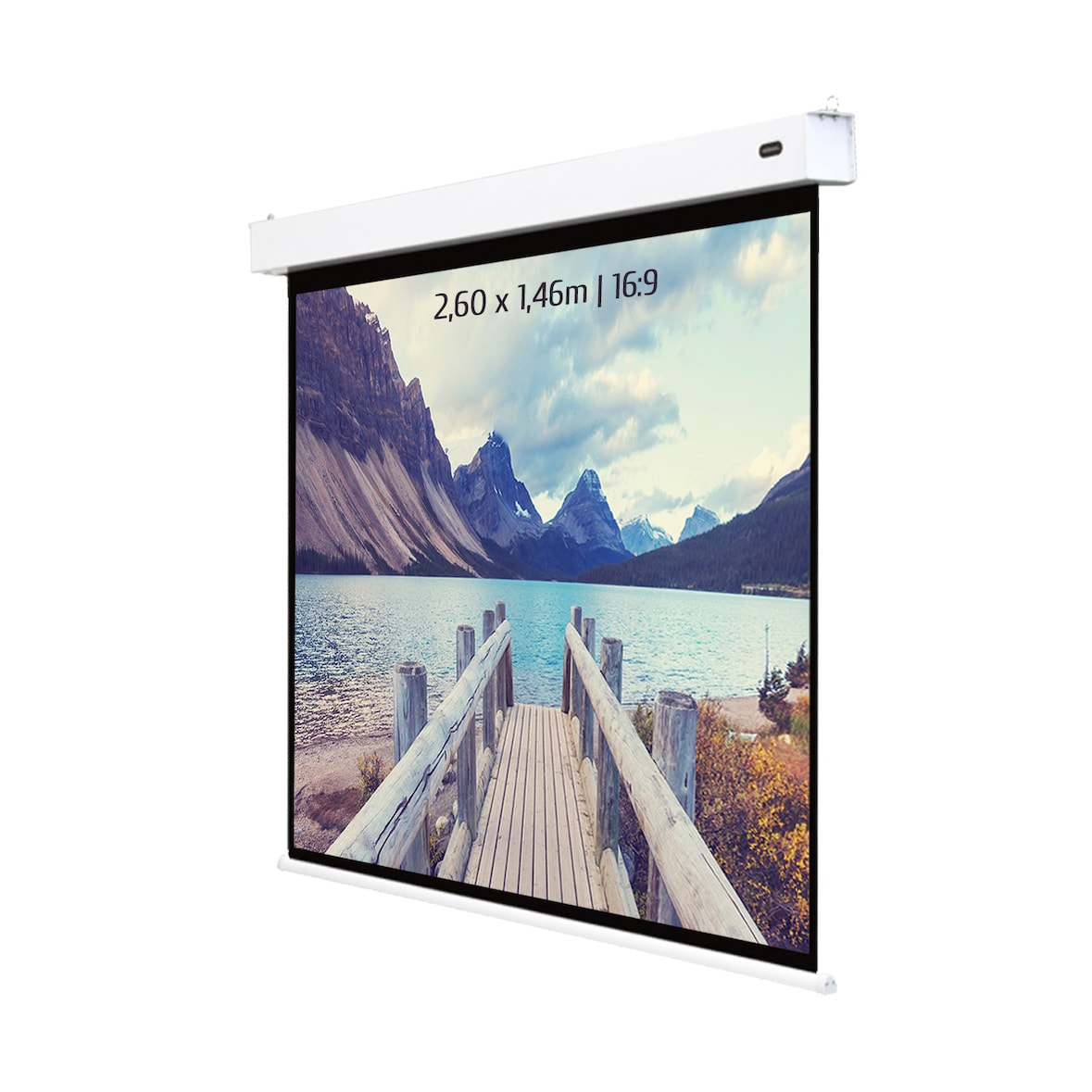 KIMEX - Gemotoriseerd projectiescherm op batterijen 2.60 x 1.46m - Formaat 16:9