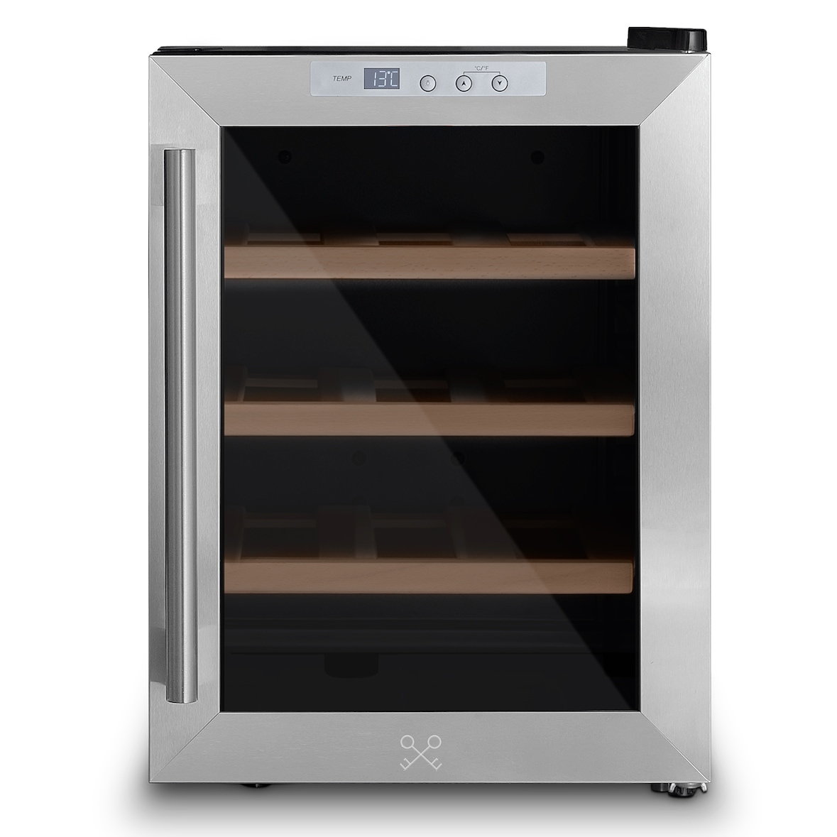 Cantinetta 12 bottiglie CAVS12, libera installazione, Capacità 31L, Porta acciaio inox, Regolazione temperatura 11°C-18°C,LED, vetro anti-UV,3 ripiani