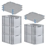 thumbnail of PROREGAL SparSet 5x Eurobox NextGen Economy mit Auflagedeckel & 4x Verschlüsse Blau, Griffe offen, HxBxT 32x40x60cm, 65L, Eurobehälter, Box