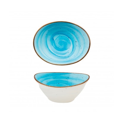 Blauwe ovale beker 9,9 x 7,9 x 4,4 cm (hoogte), uitlopend, handgedecoreerd, verpakking van 4