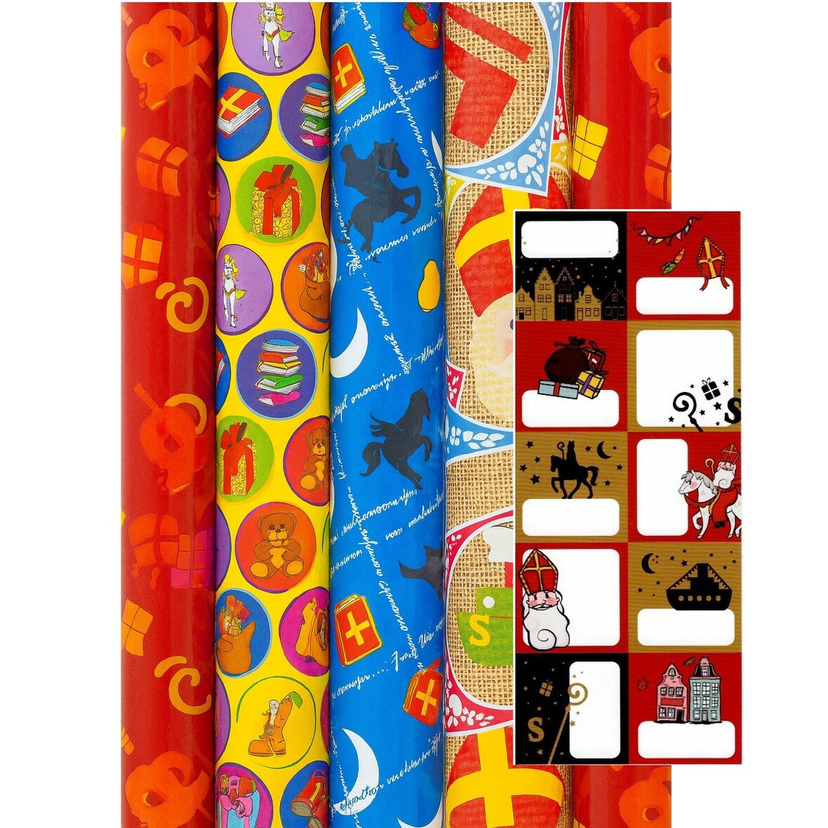 Sinterklaas cadeaupapier - Inpakpapier - 200 x 70 cm - 5 rollen 20 inclucief naamlabels