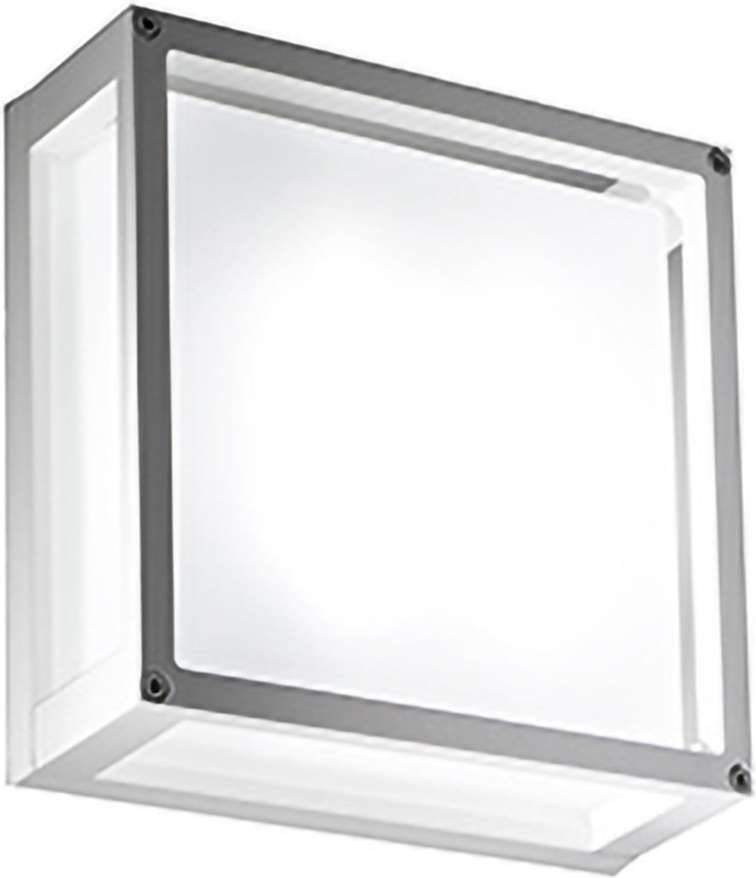 Ein quadratischer Wandleuchter mit Metallrahmen.