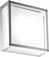 Ein quadratischer Wandleuchter mit Metallrahmen.