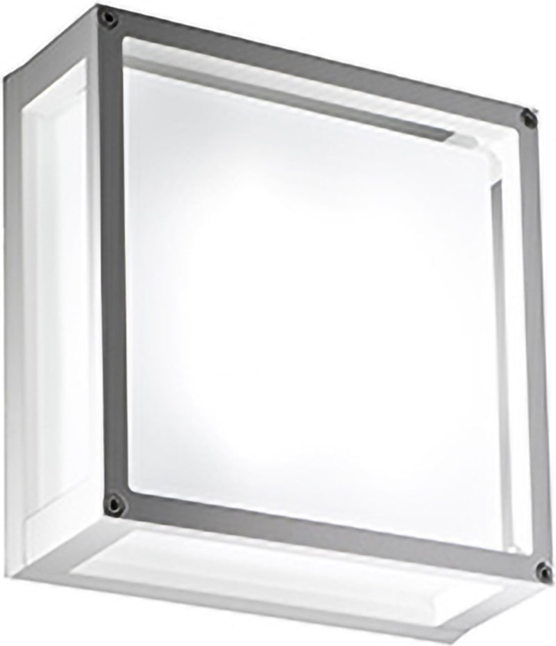 Ein quadratischer Wandleuchter mit Metallrahmen.