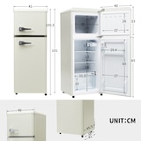 thumbnail of Zweitüriger Kühlschrank 92 L 105×41×45cm freistehend leise energieeffizient D-Klasse mit LED-Licht und verstellbaren Ablagen Antikweiß