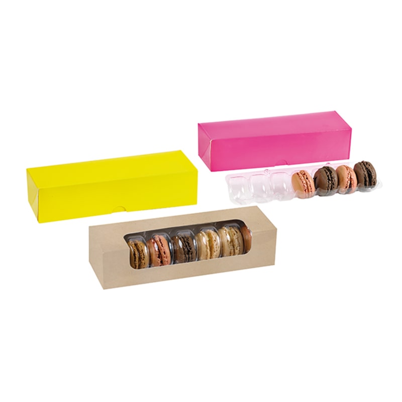 PACKNWOOD - 250uds - Caja kraft para 7 macarons con ventana PLA 215x68x48mm 0 - 210MAC7PLA