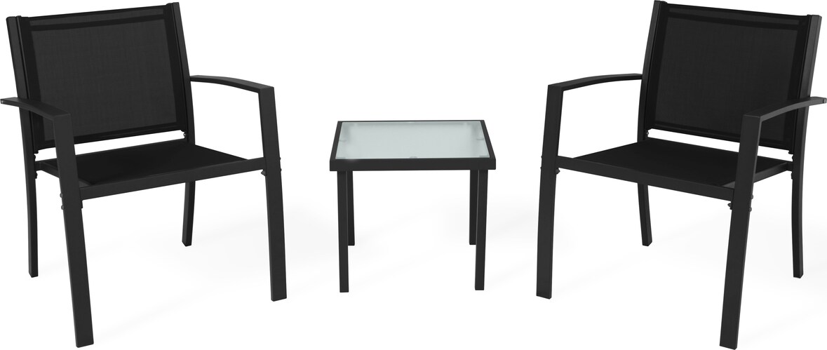Tarrington House Salotto da giardino Gerona, 58 x 58 x 75 cm, acciaio/textilene/vetro, 2 sedie con braccioli, 1 tavolino, nero
