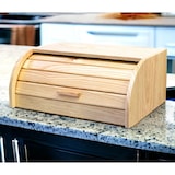 thumbnail of Panera de madera con tapa de persiana plegable cesta, alimentos de madera, recipiente con tapa deslizante. (35x25x15cm)