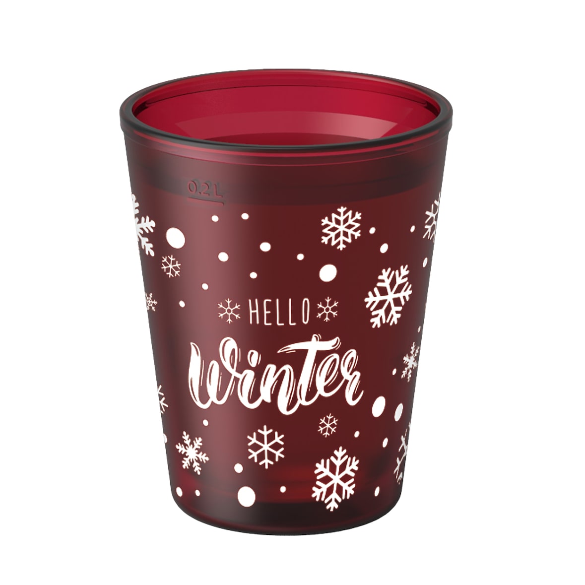 24 Glühweinbecher Mehrweg 0,2l Eichstrich granantrot Doppelwandbecher