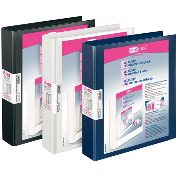Präsentationsringbuch Velodur, A4, 4-D-Ring 40mm, Rückenbreite 55mm, weiß