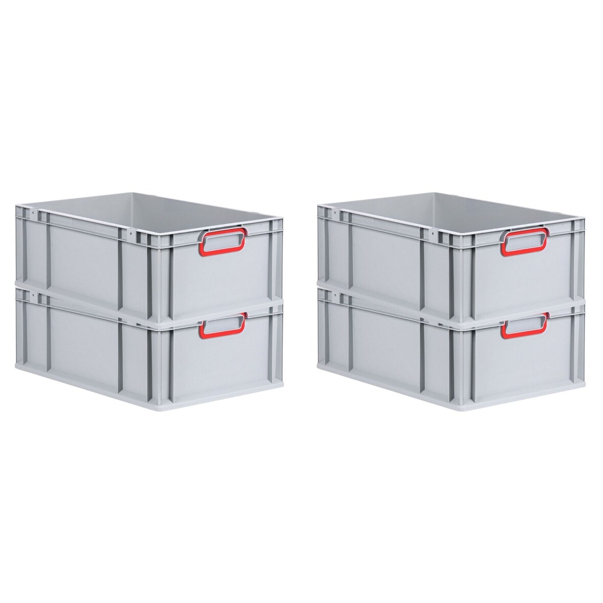 PROREGAL 4x Eurobox NextGen Color | HxBxT 22x40x60cm | 44 Liter | Griffe rot geschlossen | Verstärkter Boden | Eurobehälter