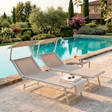 thumbnail of Coppia Di Lettini Prendisole Pieghevole Professionale in Alluminio e Tessuto Textilene Tettuccio Parasole Sdraio Mare Spiaggia 182x60x38 cm Beige