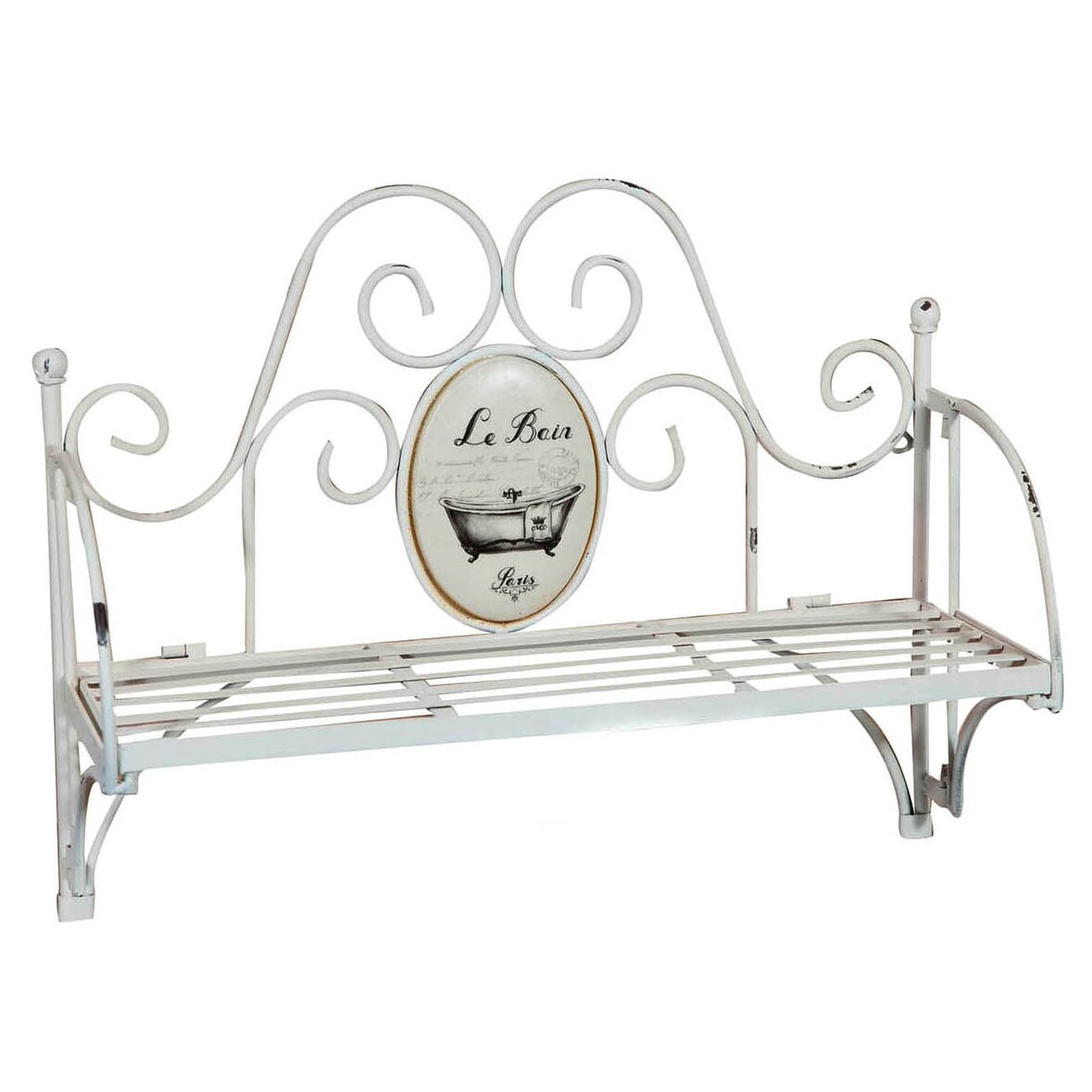 Mensola a muro "Le Bain" in ferro battuto finitura Shabby 55,5x19x43 cm Accessorio bagno