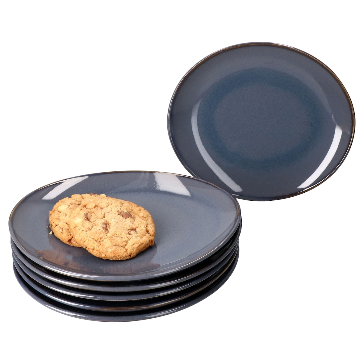 Mäser 6x Natural Kuchenteller oval Steingut 6 Personen Frühstücks-Teller blau